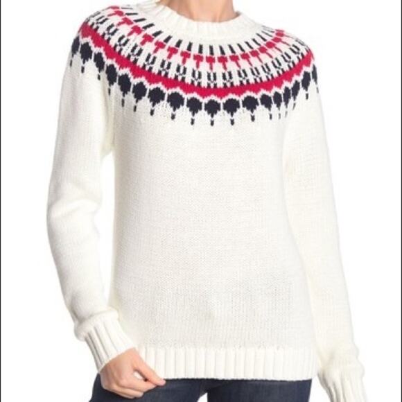 J.Crew Fair Isle White Pullover Sweater Crew Neck - Picture 1 of 6